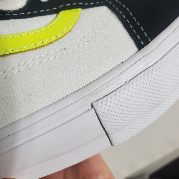 Vans Skate Old Skool Mens Size 11.5 True White Neon Yellow Canvas Seude Shoes - Picture 12 of 12